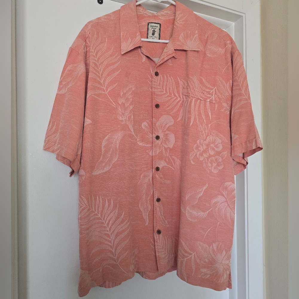 Jamaica Jaxx Shirt Short Sleeve Button Down Silk Hawaiian Aloha Flower XL